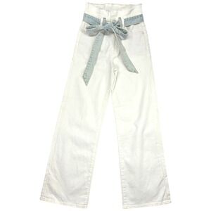 7 For All Mankind White Paperbag Wide Leg Jeans Denim Tie Belt Size 23 NWOT